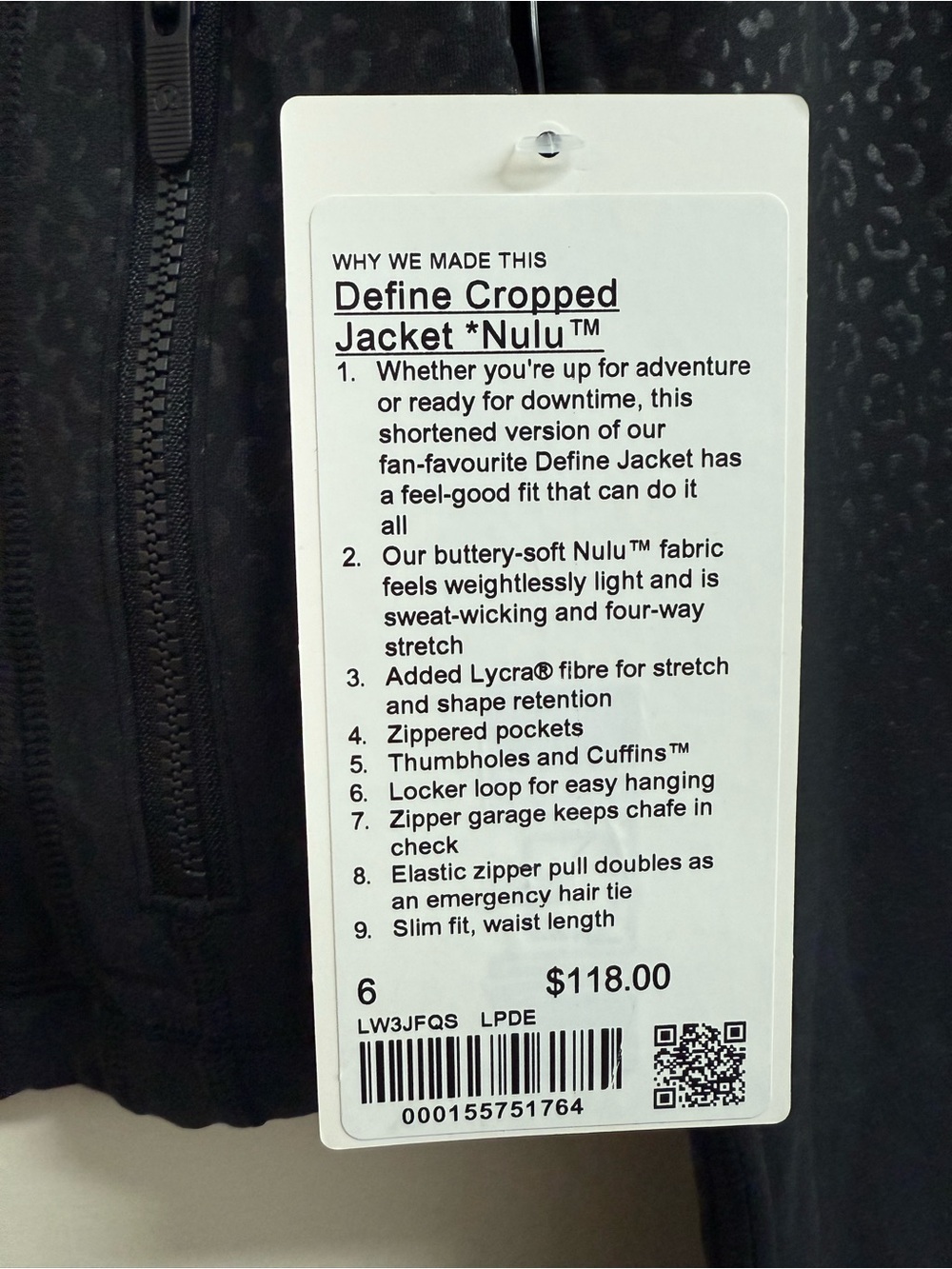 LuluLemon Define Cropped Jacket Nulu in Leopardo Shift Micro Emboss Black - Picture 4 of 6